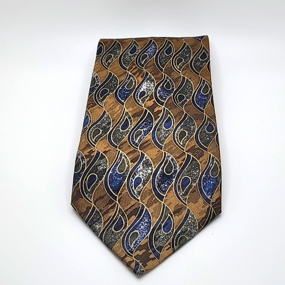 Louis Roth Made in Italy 100% Silk Brown Blue Geometric Men's Tie - Picture 1 of 2